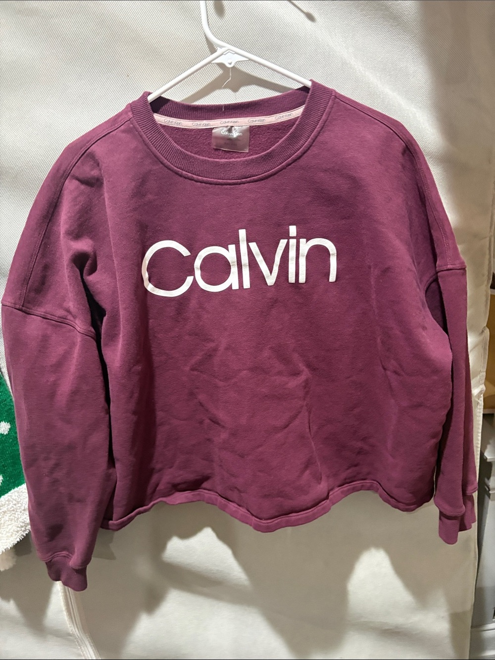 Calvin Klein Women's Plum Crewneck Sweatshirt with White Logo